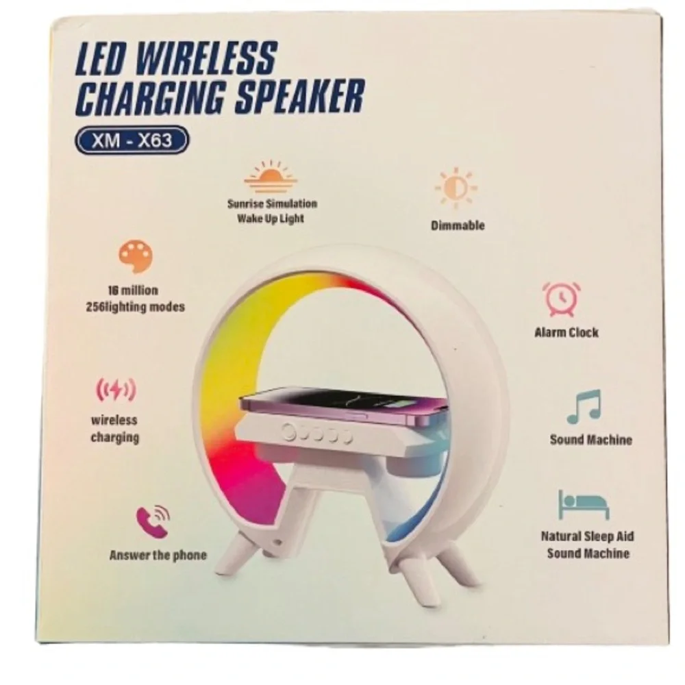 🆕- Led Wireless Charging Speaker/Lamp, Alarm Clock, Sound Machine, Light Modes